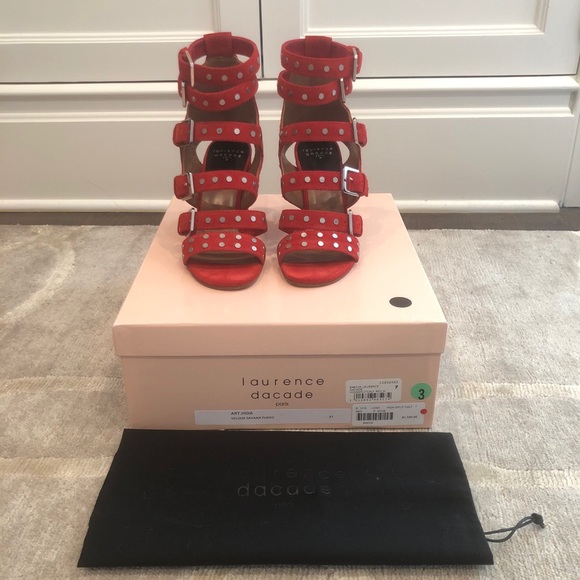 Laurence Dacade Red Suede Strap Up Sandal Heels